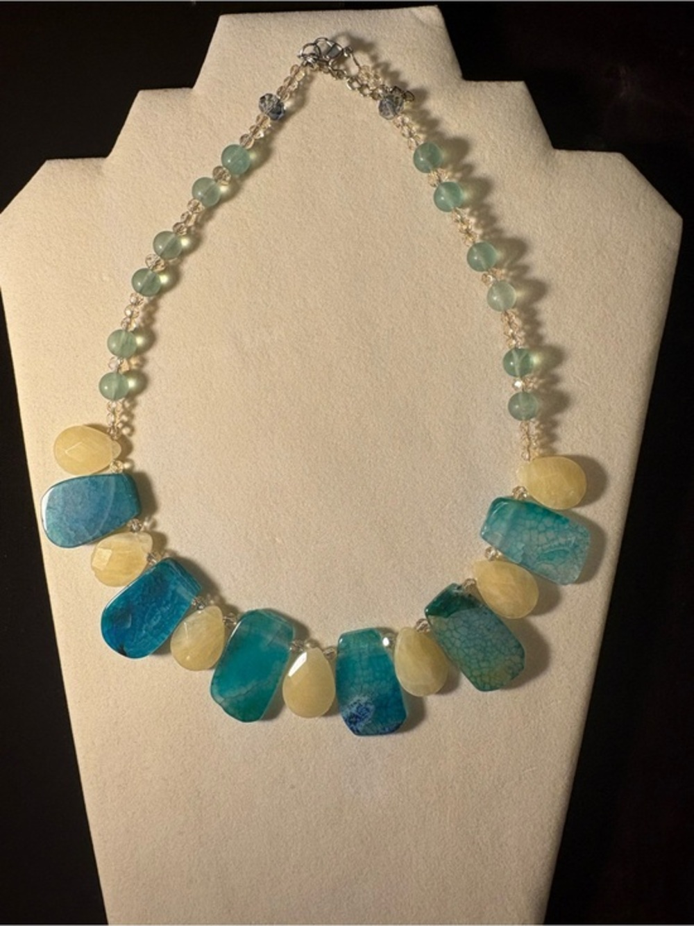 Handcrafted Blue and Pale Yellow Gemstone Statement Necklace